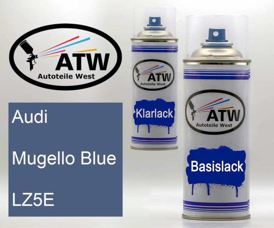 Audi, Mugello Blue, LZ5E: 400ml Sprühdose + 400ml Klarlack - Set, von ATW Autoteile West.